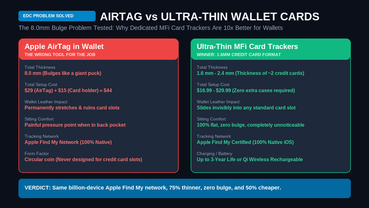 Apple AirTag vs Ultra-Thin MFi Wallet Tracker Cards Infographic